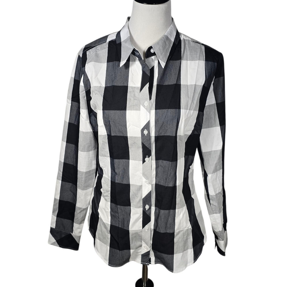 7th Avenue NY&C Large Black White Checkered Block Button-Up Long Sleeve Shirt